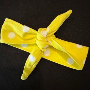 Yellow & White Polka Dot Knot Headband